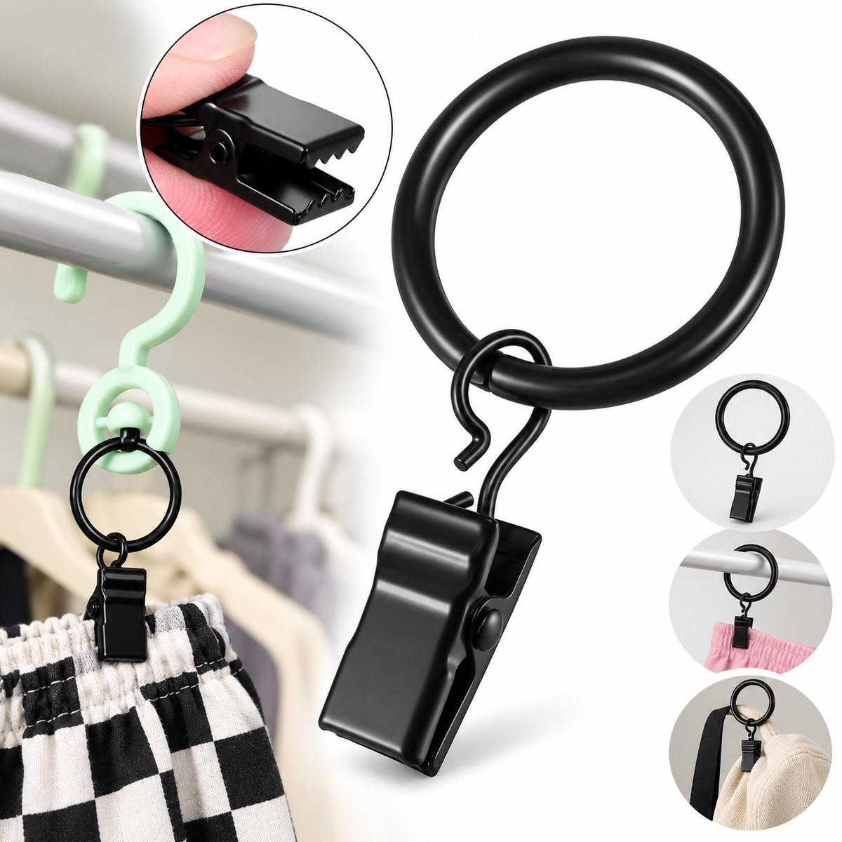 10-Pack Clothes Hanger Connector Rings with Clips