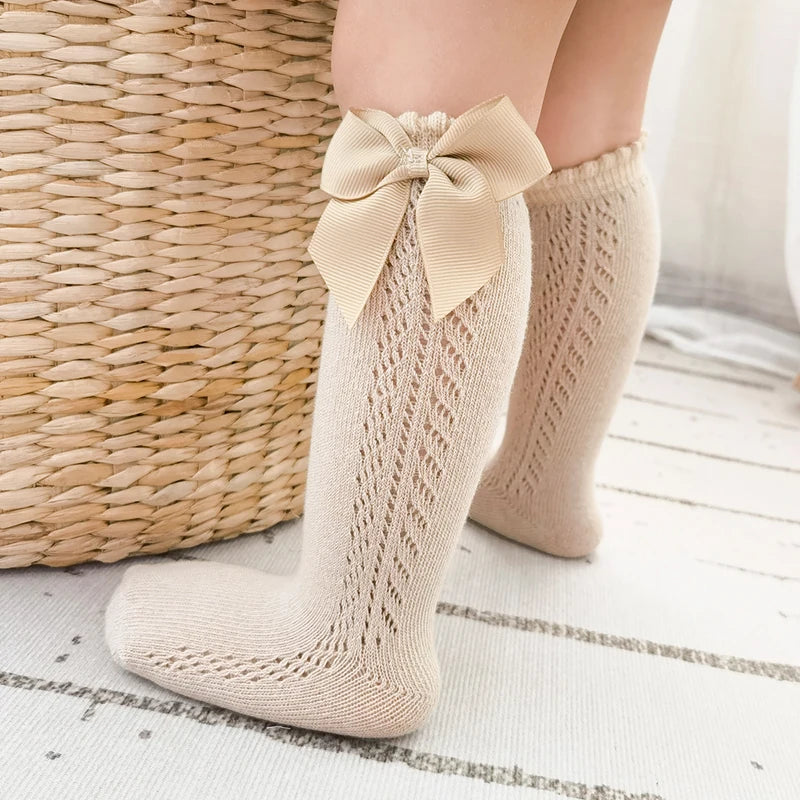 Baby Girls Socks β Spanish Style Bow Cotton Mesh Breathable Socks for Newborns