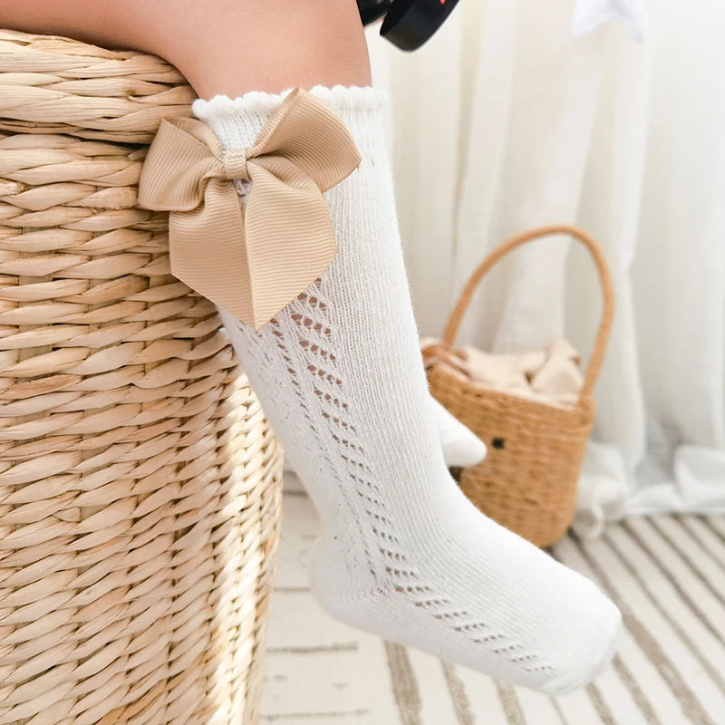 Baby Girls Socks β Spanish Style Bow Cotton Mesh Breathable Socks for Newborns