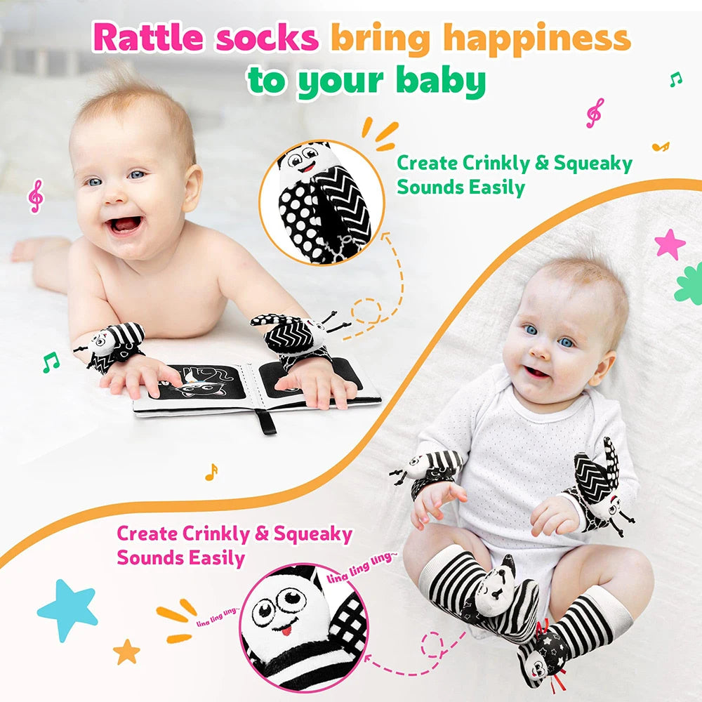 Baby Rattle Socks & Wrist Rattles – Cute Animal Foot Finder Set
