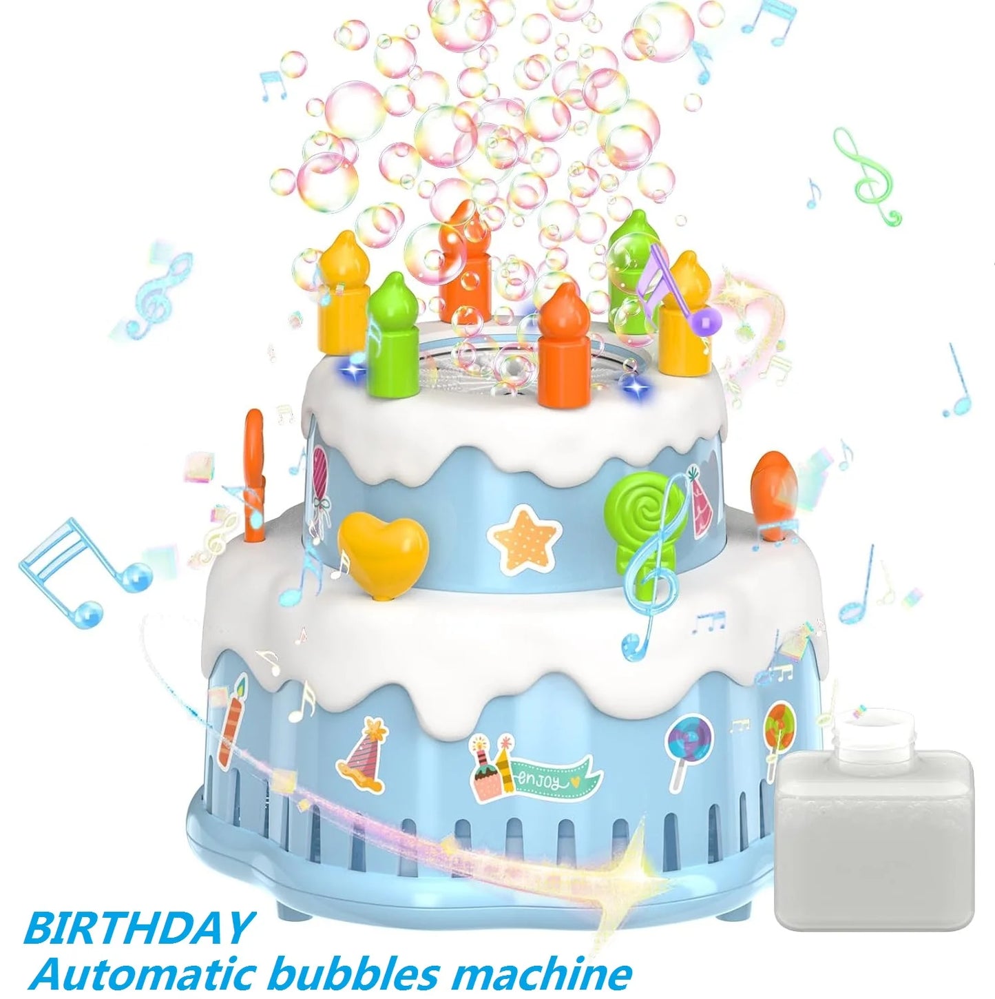 BubbleCake LED Birthday Bubble Machine with Music