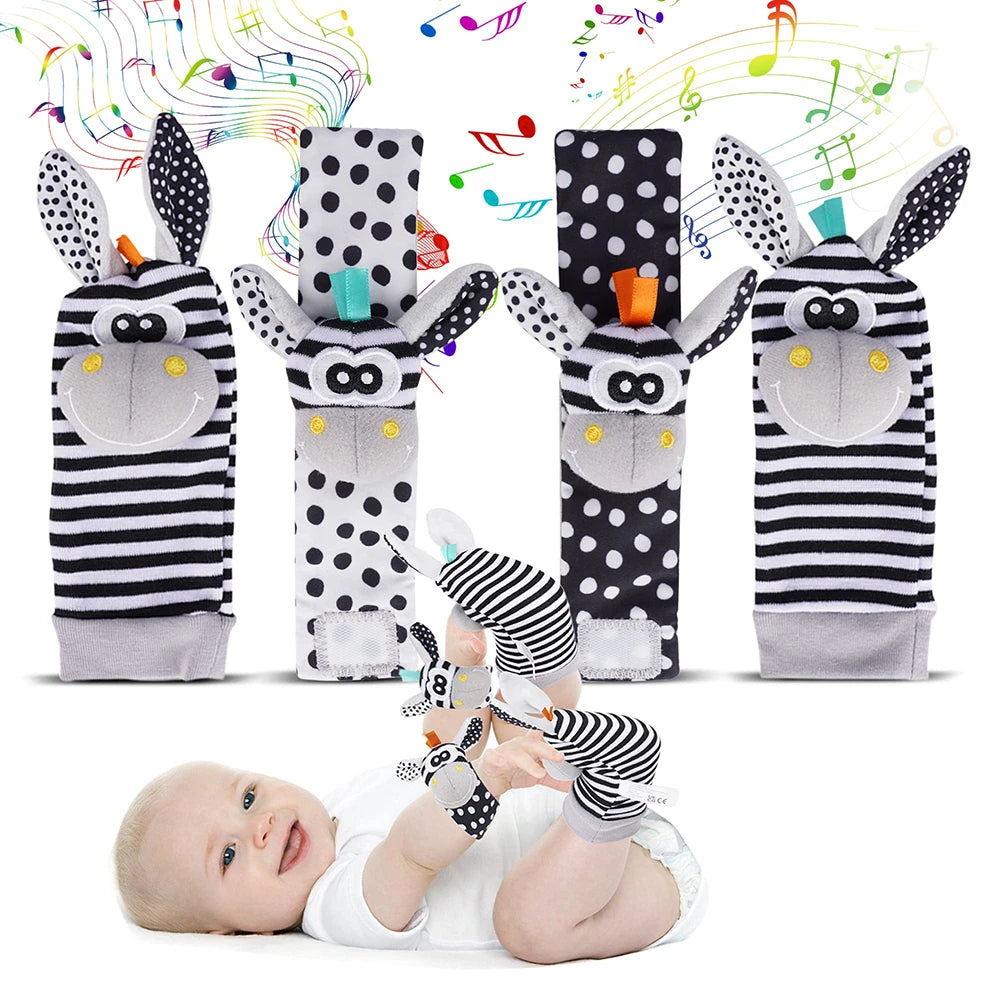 Baby Rattle Socks & Wrist Rattles – Cute Animal Foot Finder Set