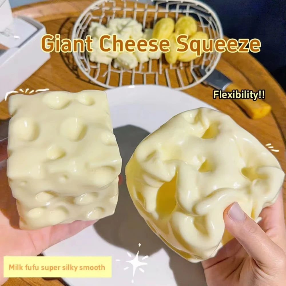 Jumbo Cheese Cube Stress Ball โ Giant Cheese Squeeze & Fidget Toy ๐งโจ