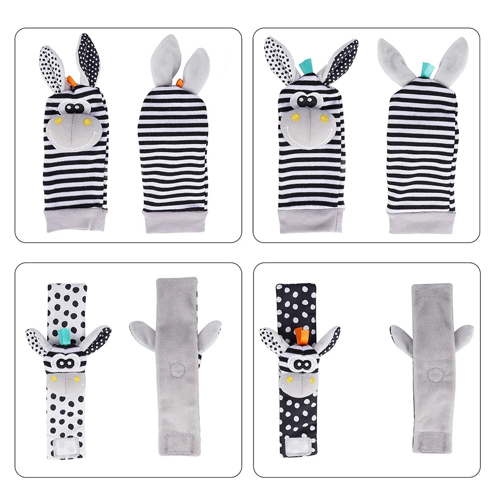 Baby Rattle Socks & Wrist Rattles – Cute Animal Foot Finder Set