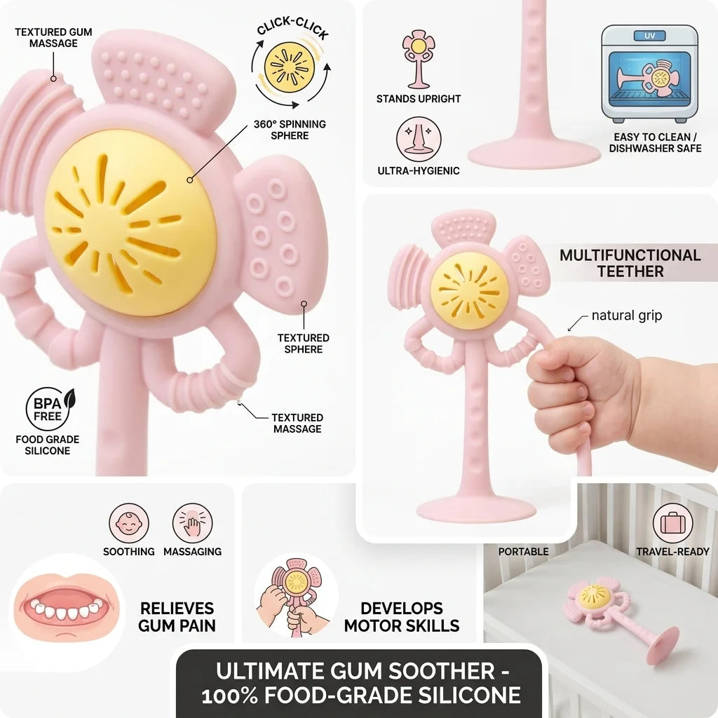 BloomGrip Silicone Baby Teether & Sensory Rattle Toy
