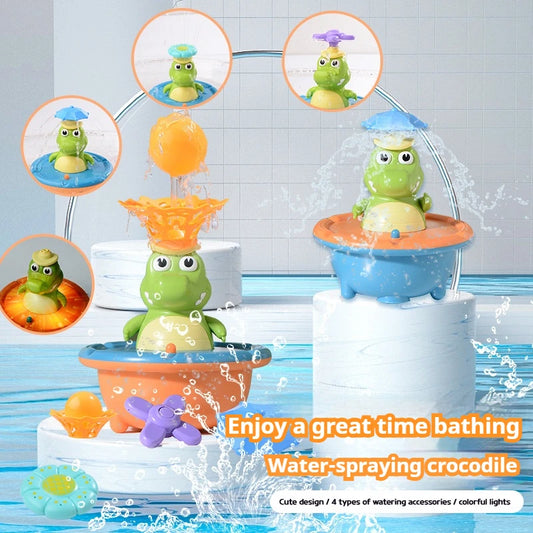 SplashGator LED Crocodile Bath Sprinkler Toy for Kids | Floating Water Spray Bath & Pool Toy
