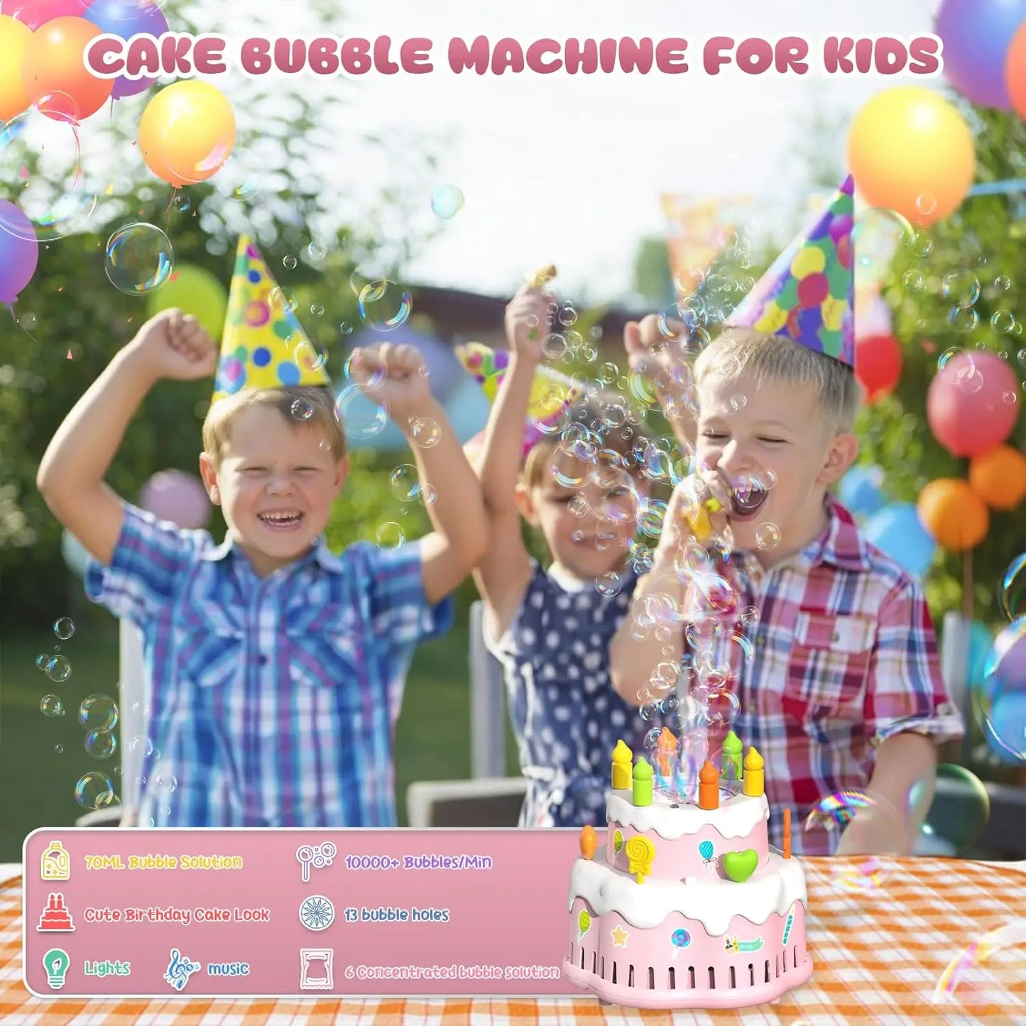 BubbleCake LED Birthday Bubble Machine with Music