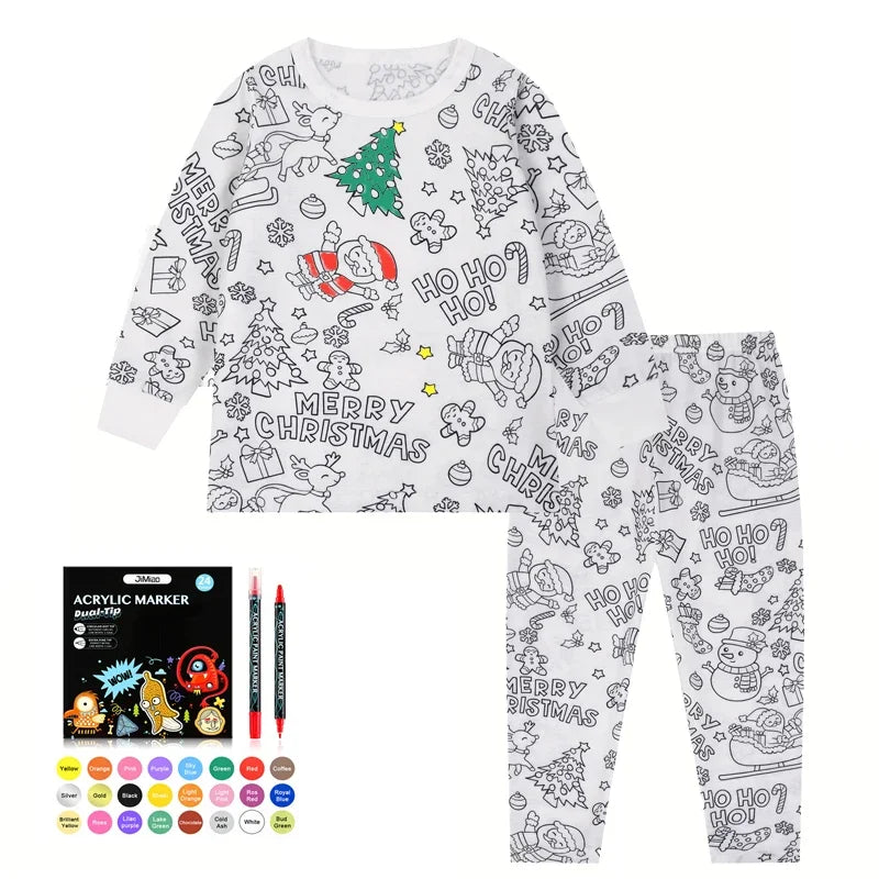 Colour Your Own Christmas Pyjamas – Kids 2-Piece Set 🎄🎨
