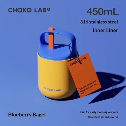 Chakolab 450ML Stainless Steel Breakfast Cup with Lid & Spoon | Insulated Thermos for Office & Travel