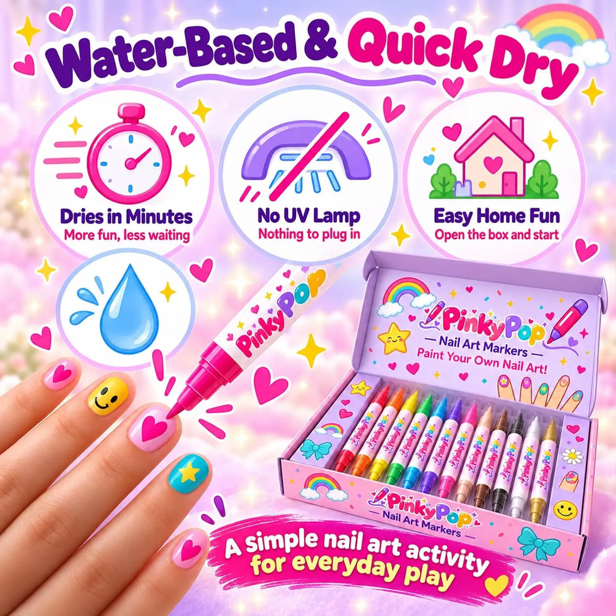 PinkyPop Dual-Tip Nail Art Pens – 12 Colours