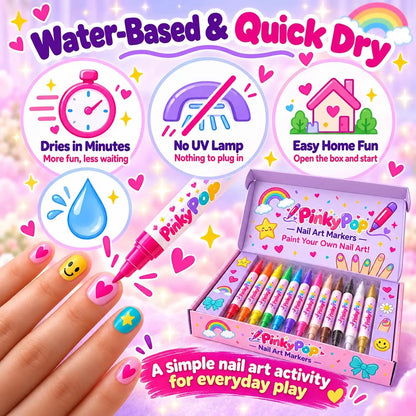 PinkyPop Dual-Tip Nail Art Pens – 12 Colours