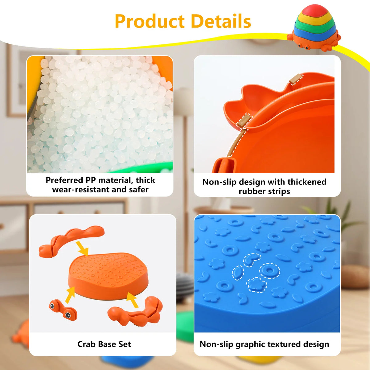 5-Piece Crab Sensory Stepping Stones – Balance & Obstacle Course Toy 🦀🌈