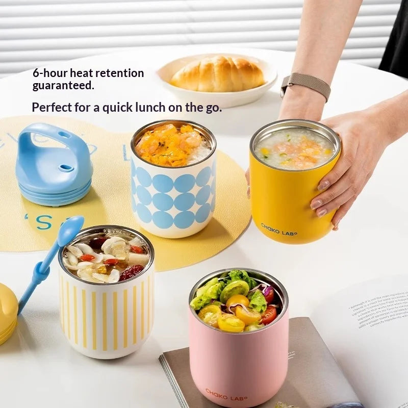 Chakolab 450ML Stainless Steel Breakfast Cup with Lid & Spoon | Insulated Thermos for Office & Travel