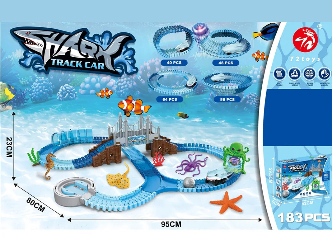 Shark Track Adventure – Flexible Race Track with Light-Up Car