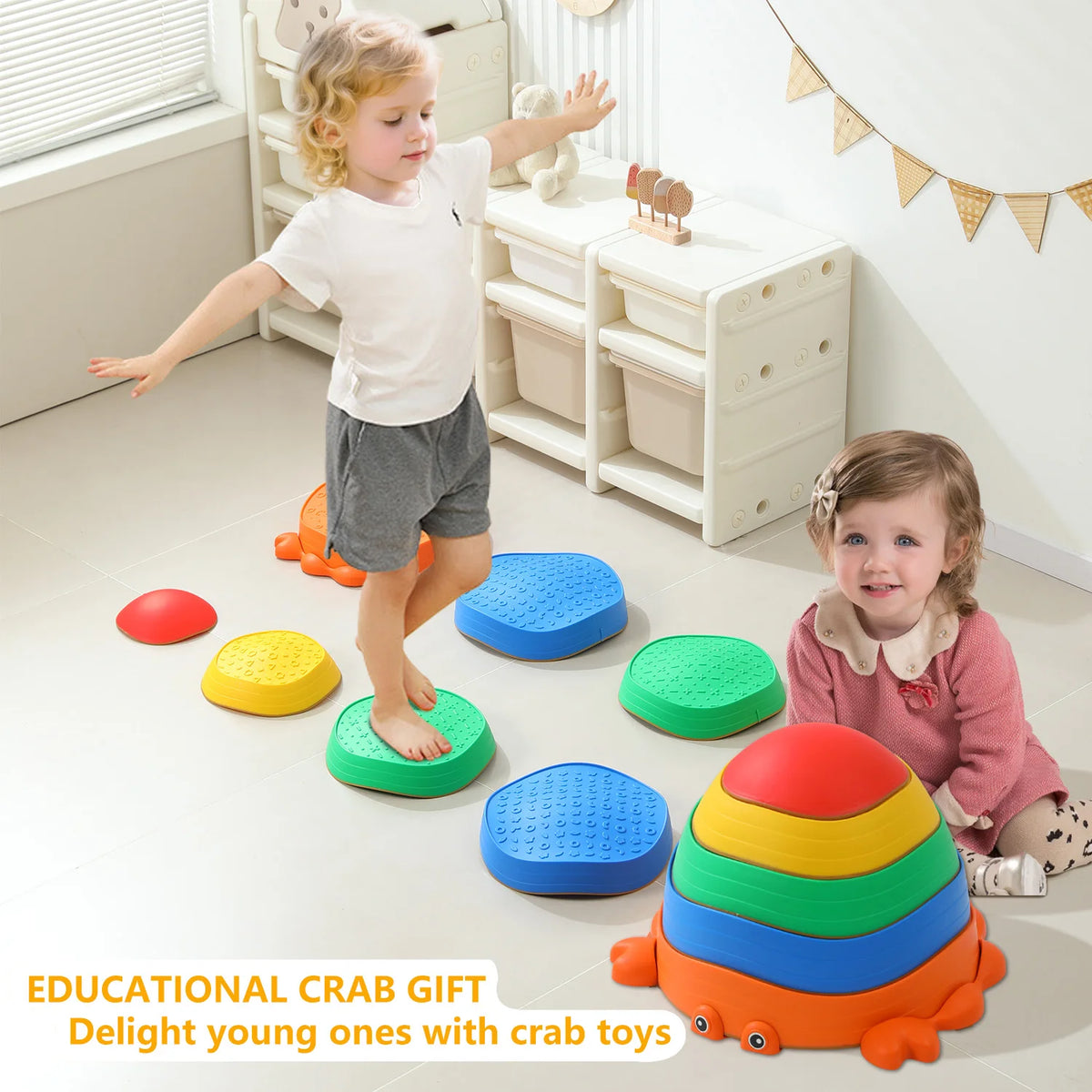5-Piece Crab Sensory Stepping Stones – Balance & Obstacle Course Toy 🦀🌈