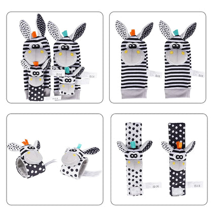 Baby Rattle Socks & Wrist Rattles – Cute Animal Foot Finder Set