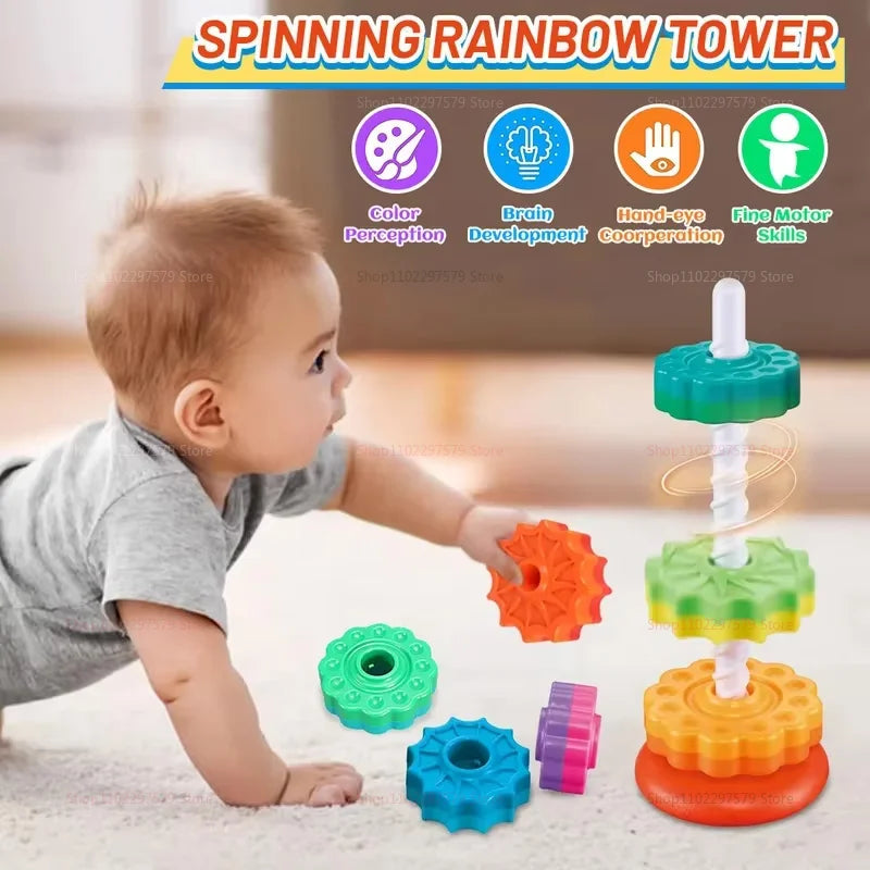 SpinStack Montessori Rainbow Tower | Rotating Stacking Toy for Kids