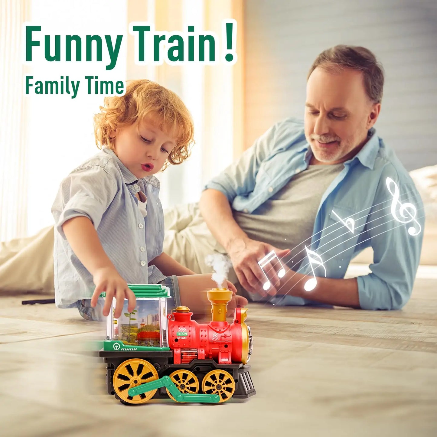 Electric Steam Spray Train Toy with Lights, Sound & Smoke