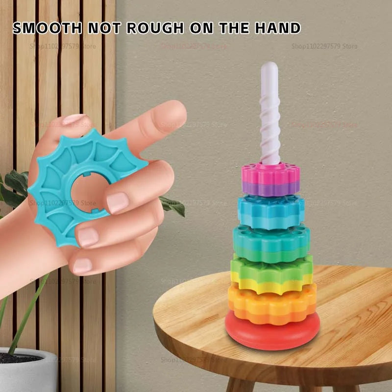 SpinStack Montessori Rainbow Tower | Rotating Stacking Toy for Kids