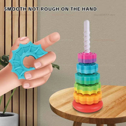 SpinStack Montessori Rainbow Tower | Rotating Stacking Toy for Kids