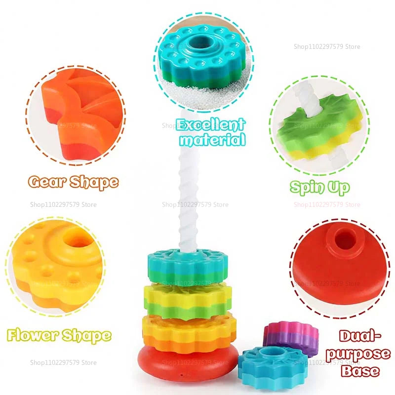 SpinStack Montessori Rainbow Tower | Rotating Stacking Toy for Kids