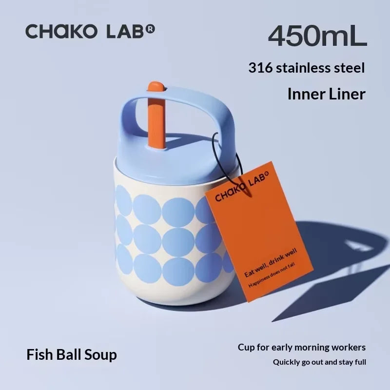 Chakolab 450ML Stainless Steel Breakfast Cup with Lid & Spoon | Insulated Thermos for Office & Travel