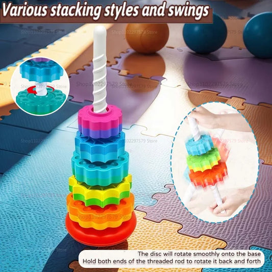SpinStack Montessori Rainbow Tower | Rotating Stacking Toy for Kids