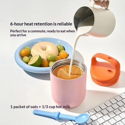 Chakolab 450ML Stainless Steel Breakfast Cup with Lid & Spoon | Insulated Thermos for Office & Travel