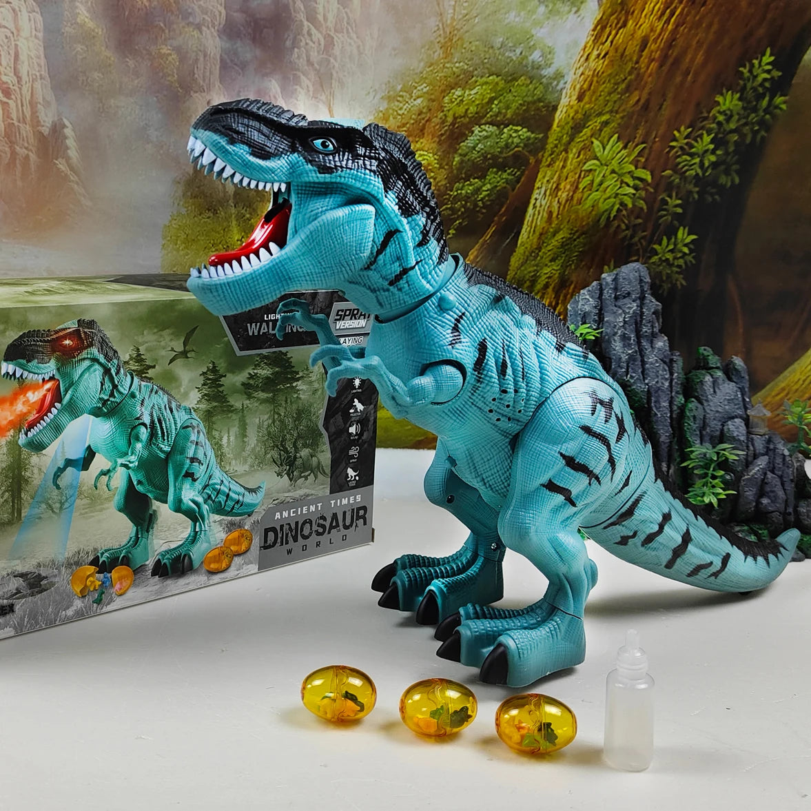 Walking & Egg-Laying Dinosaur Toy with Lights & Spray