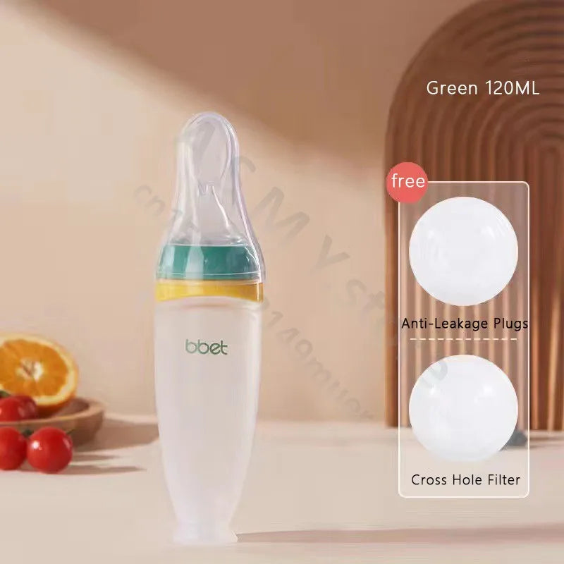 SqueezeFeeder Baby Silicone Feeding Bottle with Spoon