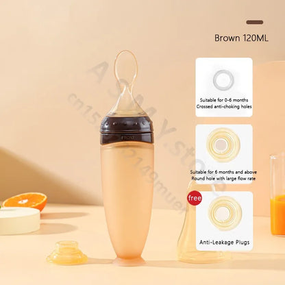 SqueezeFeeder Baby Silicone Feeding Bottle with Spoon