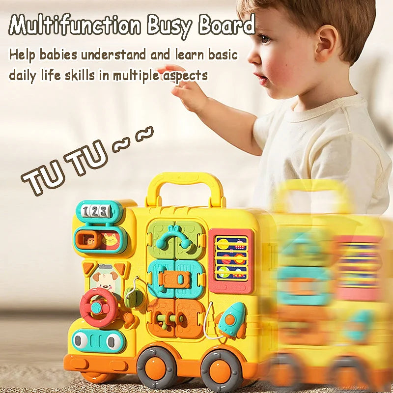 Montessori Sensory Busy Board – Music, Lights & Life Skills