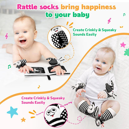 Baby Rattle Socks & Wrist Rattles – Cute Animal Foot Finder Set