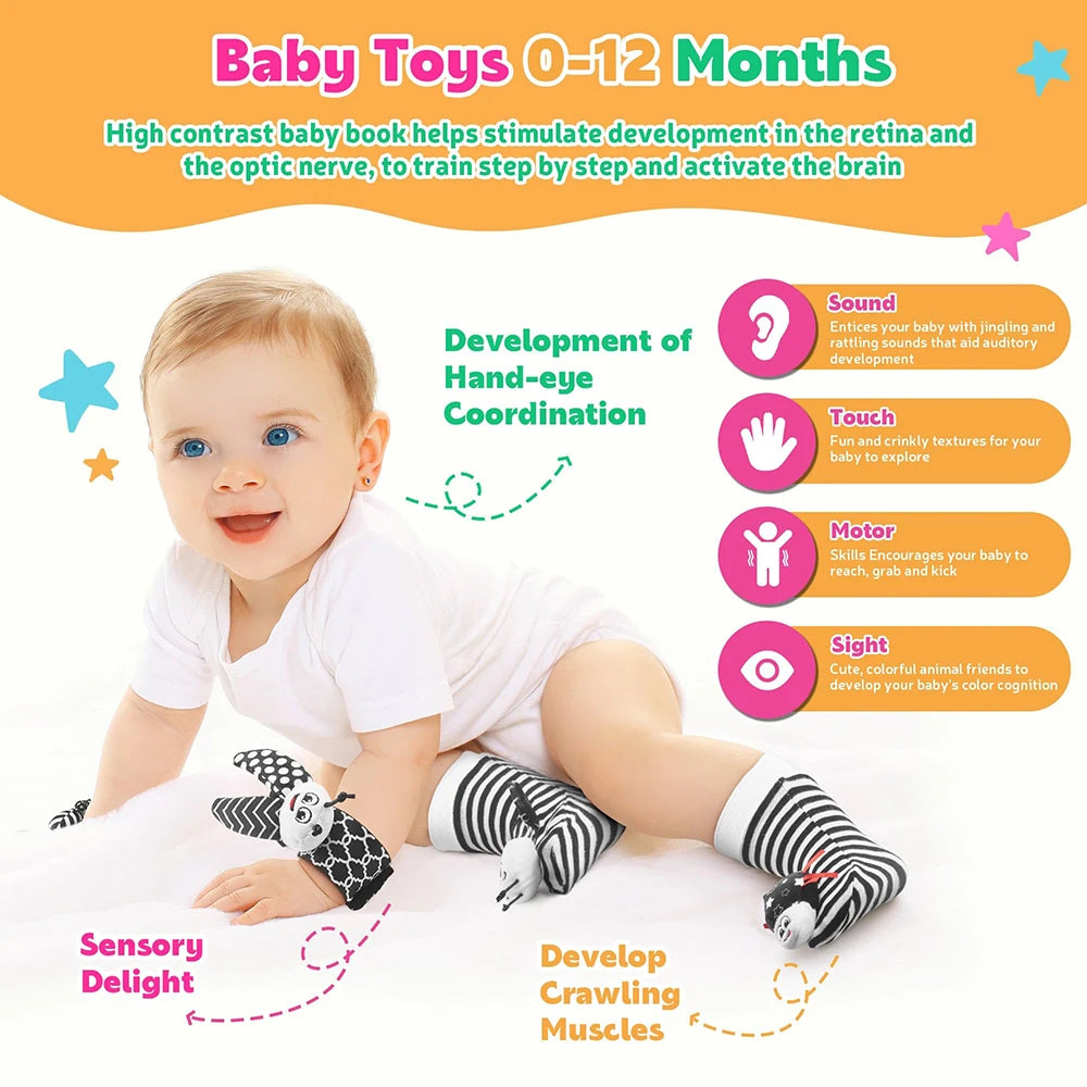 Baby Rattle Socks & Wrist Rattles – Cute Animal Foot Finder Set