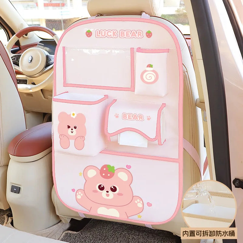 Cute Animal Car Seat Back Organiser – Kids Travel Storage 🐻🚗✨