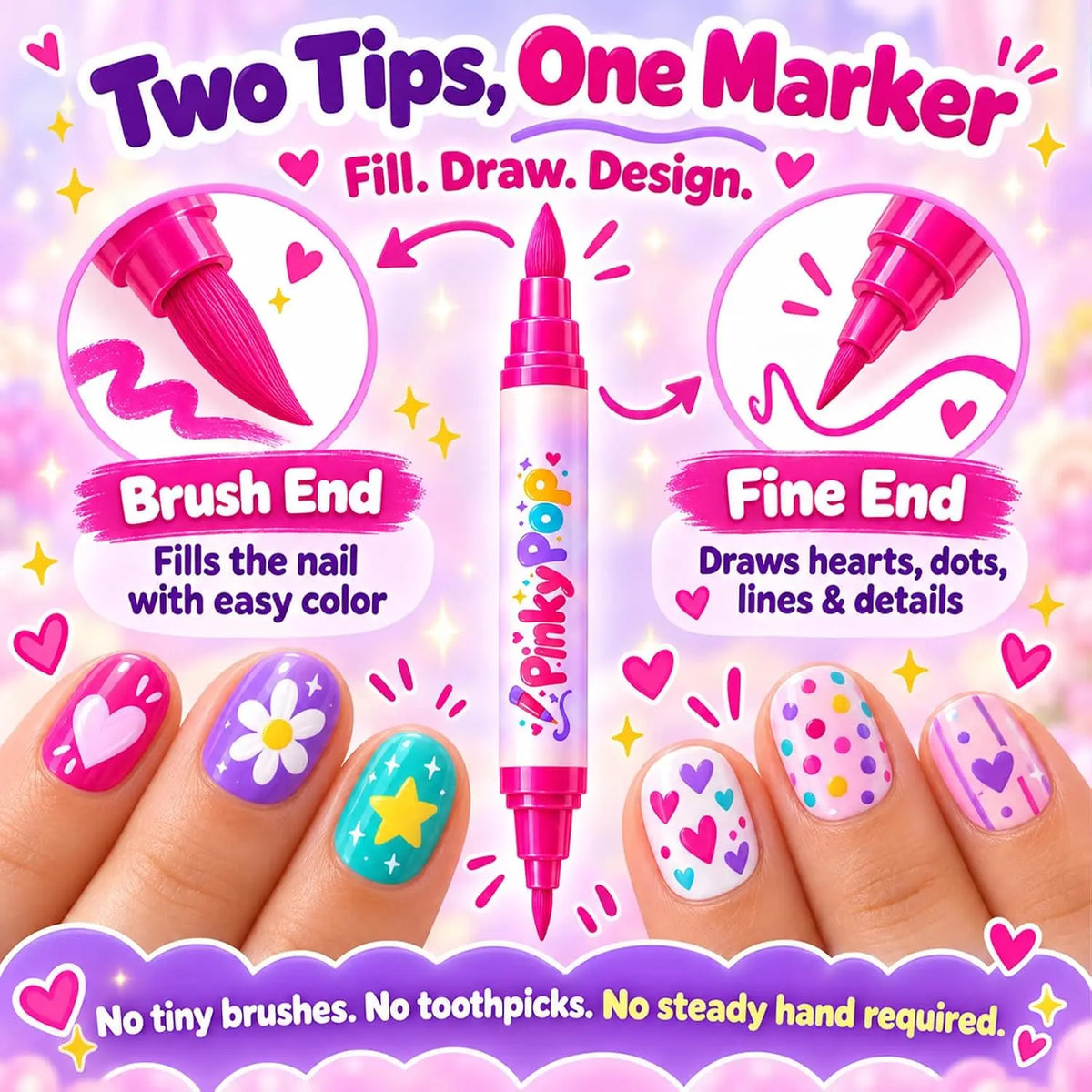PinkyPop Dual-Tip Nail Art Pens – 12 Colours