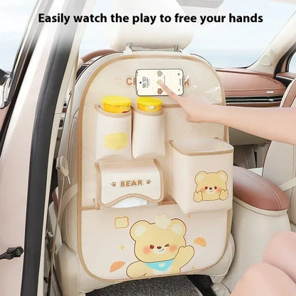 Cute Animal Car Seat Back Organiser – Kids Travel Storage 🐻🚗✨