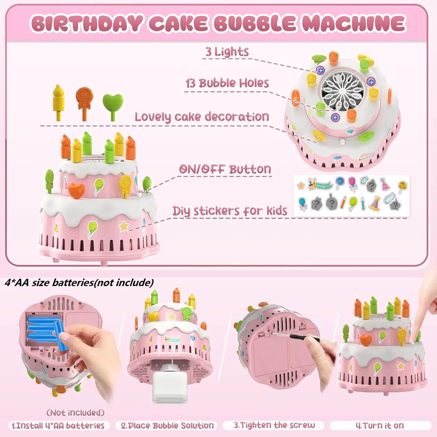 BubbleCake LED Birthday Bubble Machine with Music