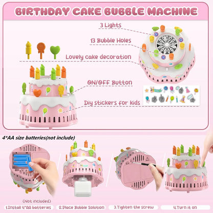 BubbleCake LED Birthday Bubble Machine with Music