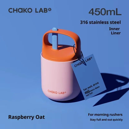 Chakolab 450ML Stainless Steel Breakfast Cup with Lid & Spoon | Insulated Thermos for Office & Travel