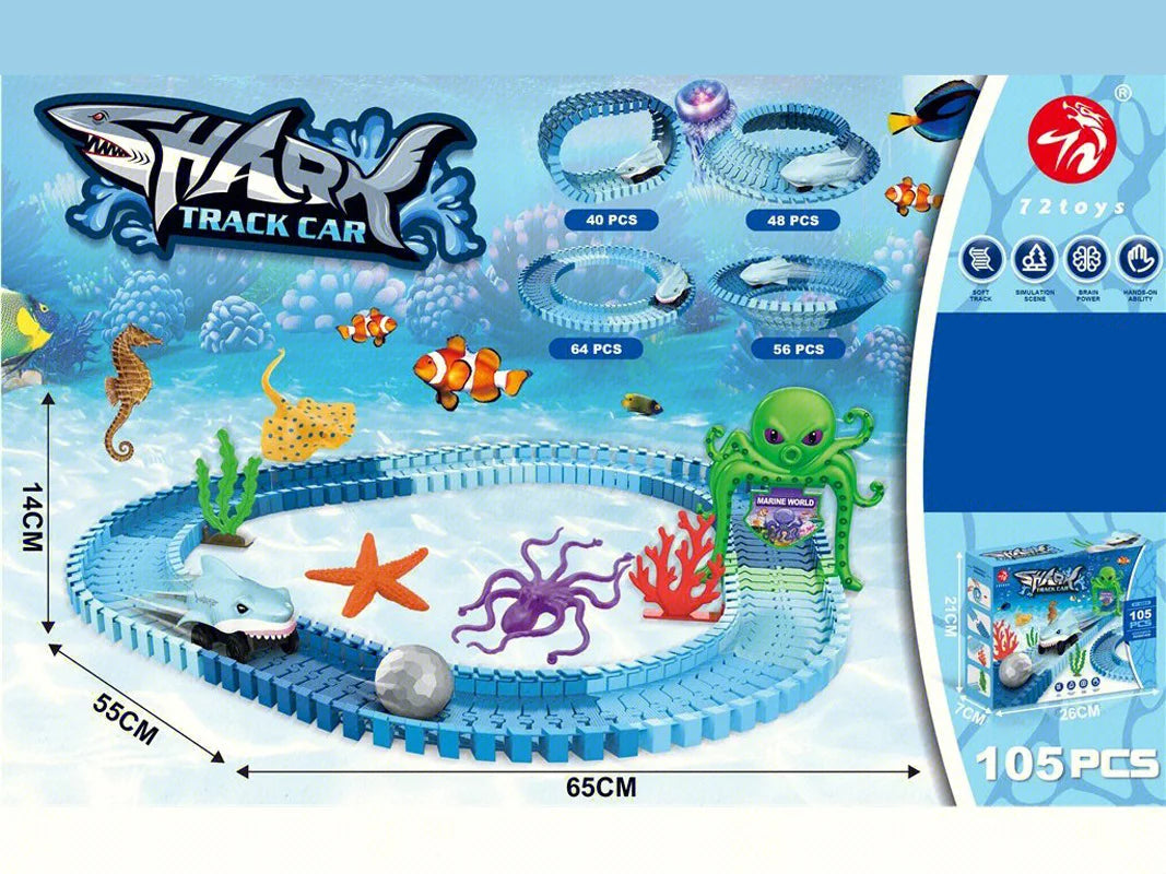 Shark Track Adventure – Flexible Race Track with Light-Up Car