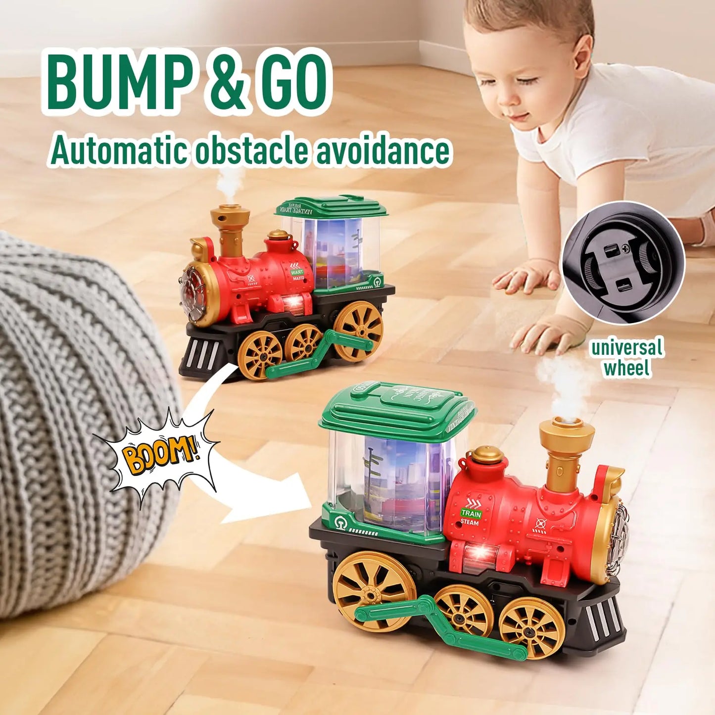 Electric Steam Spray Train Toy with Lights, Sound & Smoke