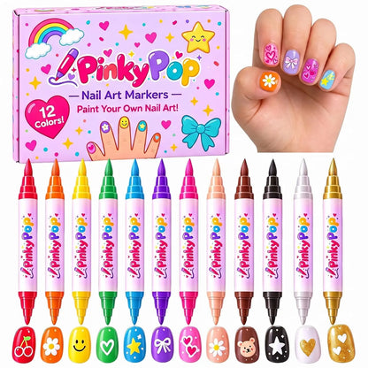 PinkyPop Dual-Tip Nail Art Pens – 12 Colours