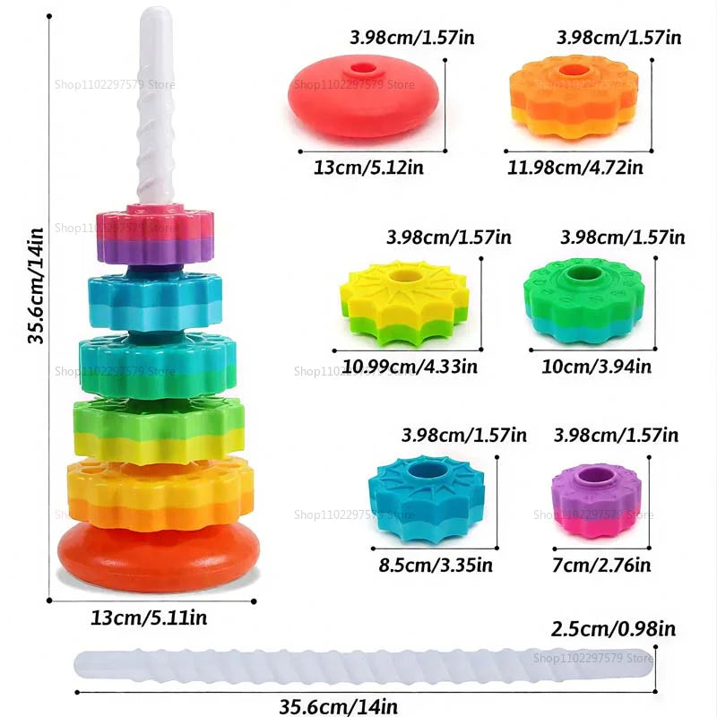 SpinStack Montessori Rainbow Tower | Rotating Stacking Toy for Kids