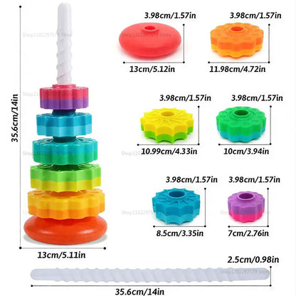 SpinStack Montessori Rainbow Tower | Rotating Stacking Toy for Kids