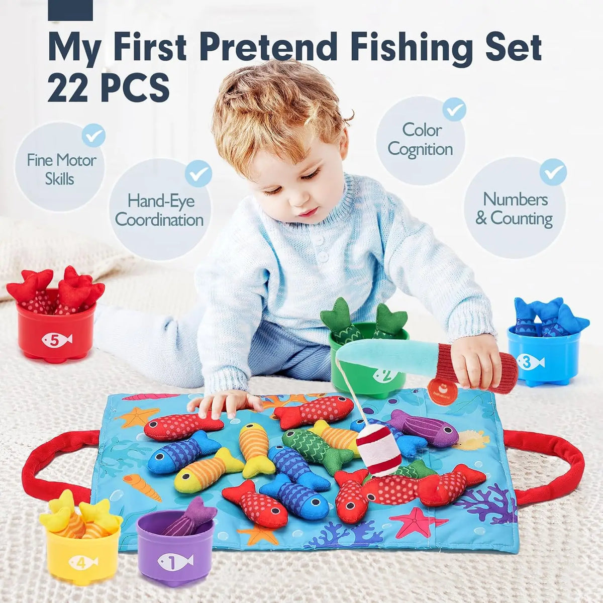 Montessori Fishing Game Set – 22-Piece Colour & Number Learning Toy 🎣🐠