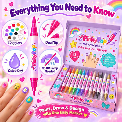 PinkyPop Dual-Tip Nail Art Pens – 12 Colours