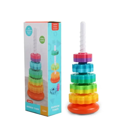 SpinStack Montessori Rainbow Tower | Rotating Stacking Toy for Kids