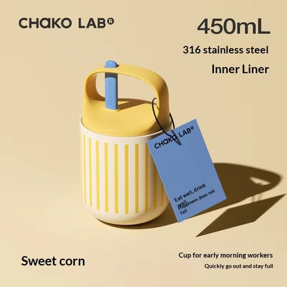 Chakolab 450ML Stainless Steel Breakfast Cup with Lid & Spoon | Insulated Thermos for Office & Travel